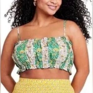 RHODE X Target Green Floral Smocked Crop Top with Yellow Accents